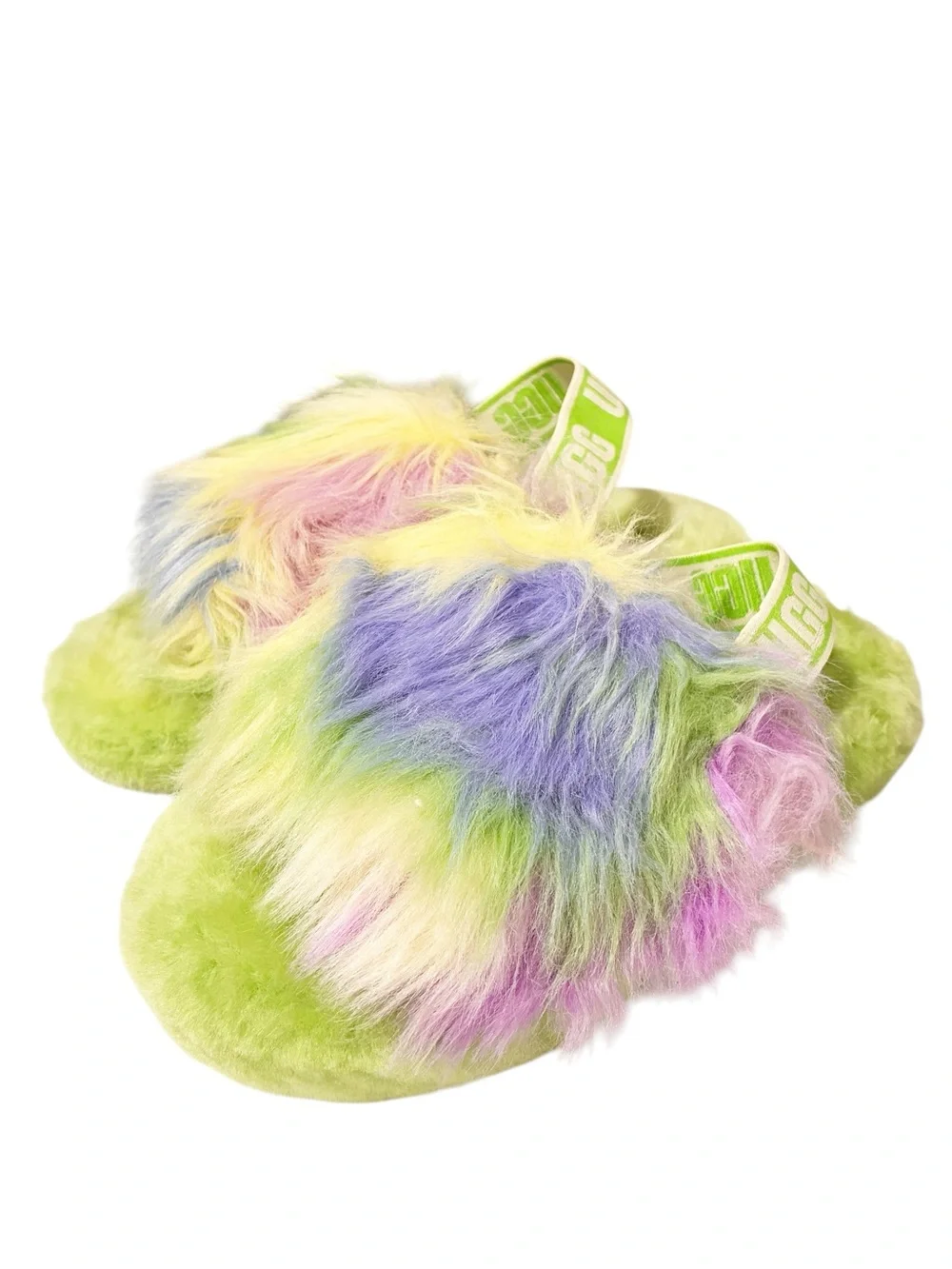 UGG Fluff Yeah Slide Magnolia Slippers Green Purple Tie Dye Kids Size 2